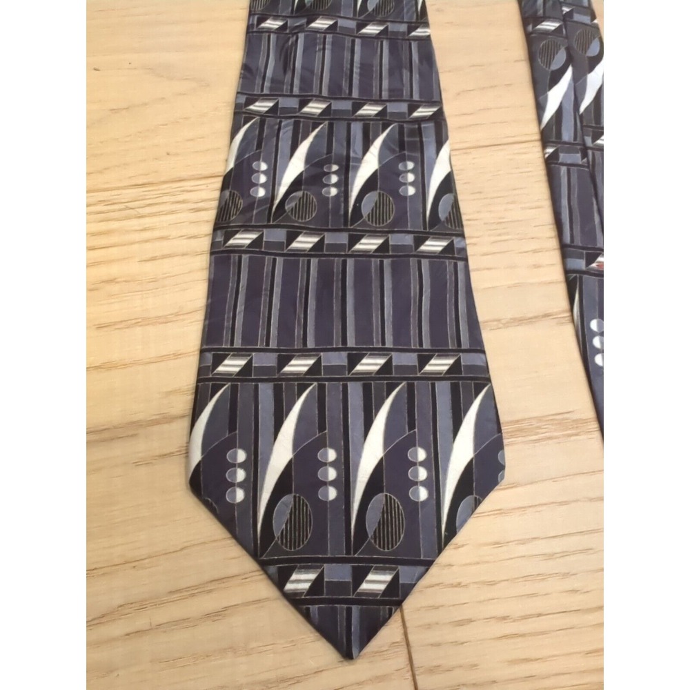 Zylos George Machado Men's Necktie Tie Geometric‎ Blue Gray 100% Italian Silk